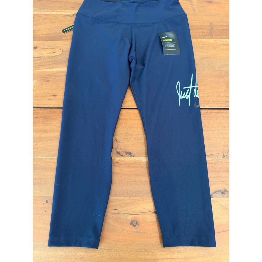 Nike Power Victory Tight Fit Crop Leggings Navy Blue Just Do It 934161-451 Med